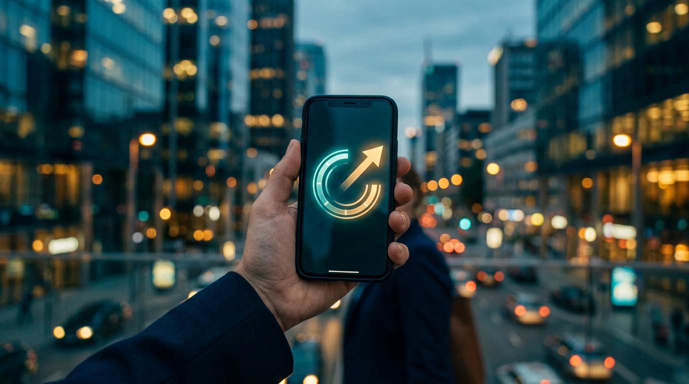 Smartphone displaying an abstract circular credit gauge